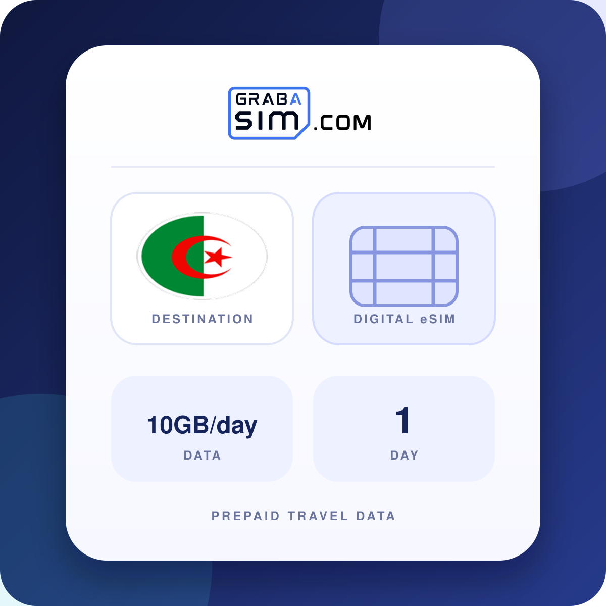 10GB/일 알제리 eSIM – 1 일 (이후 384 Kbps)