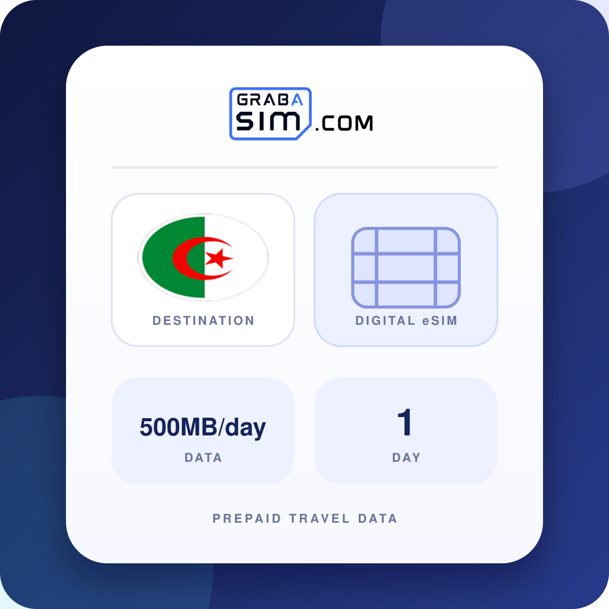 500MB/일 알제리 eSIM – 1 일 (이후 512 Kbps)