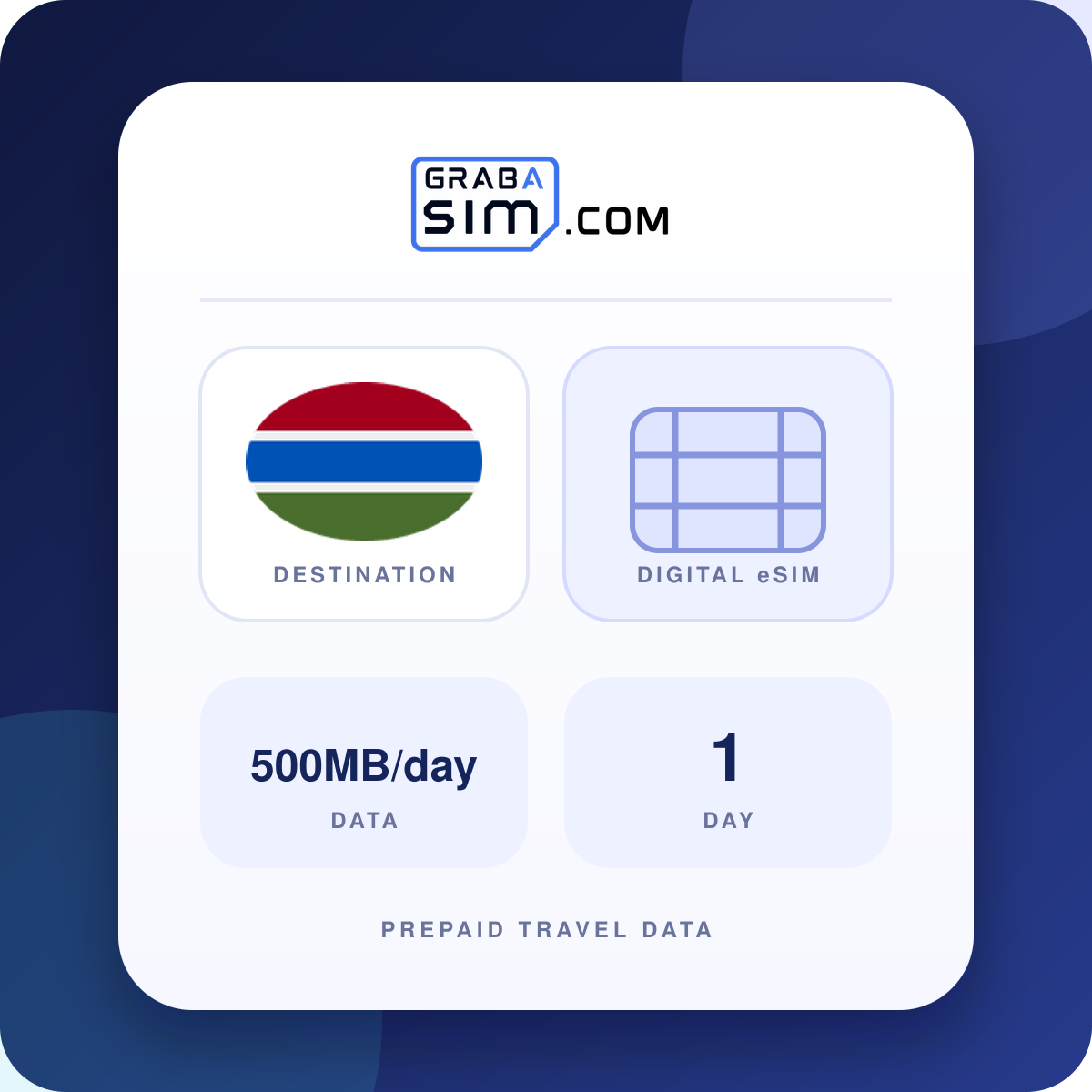 500MB/día Gambia eSIM – 1 día (luego 512 Kbps)