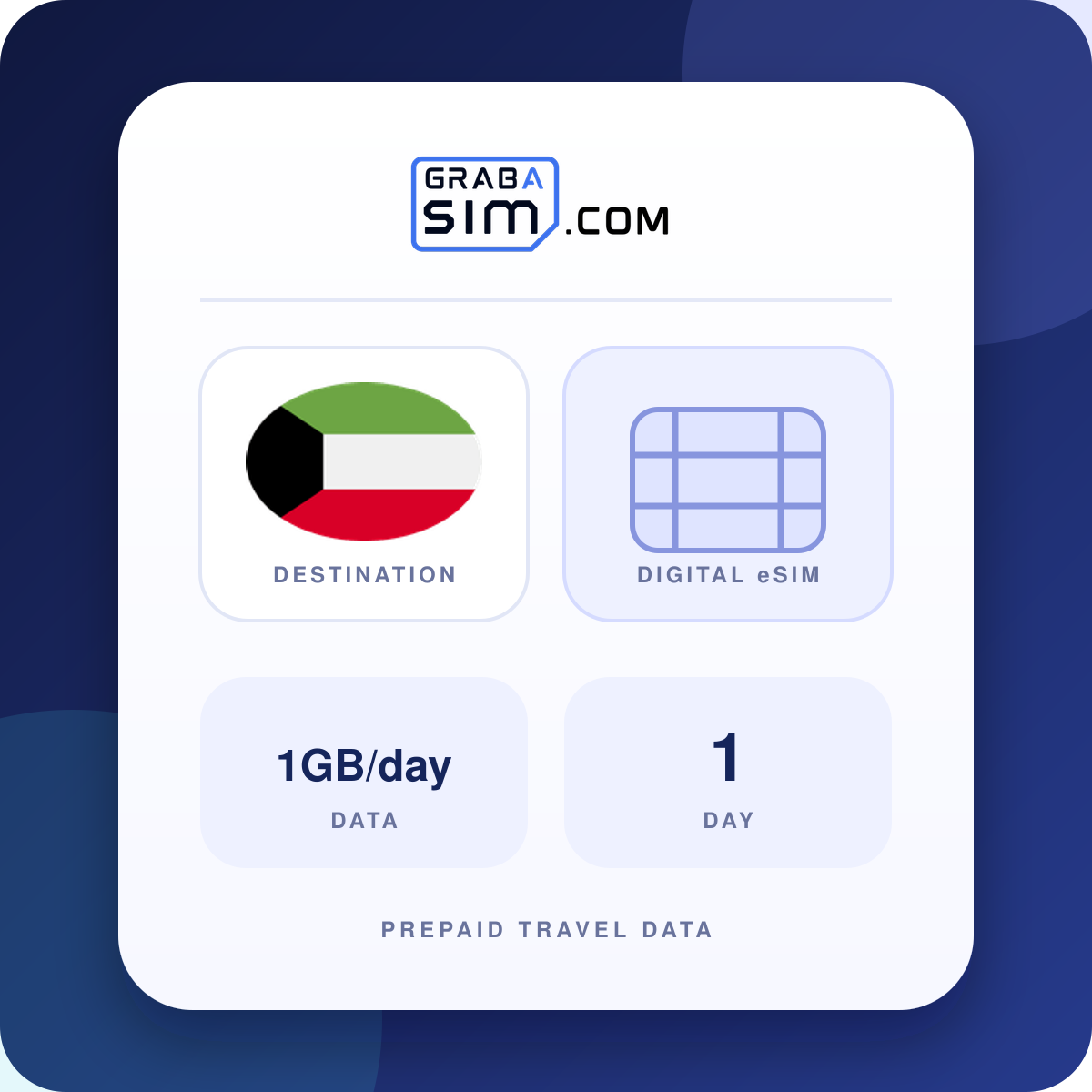 1GB/día Kuwait eSIM – 1 día (luego 512 Kbps)