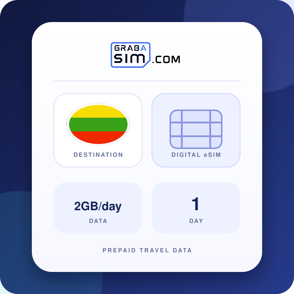 2GB/일 리투아니아 eSIM – 1 일 (이후 500 Kbps)