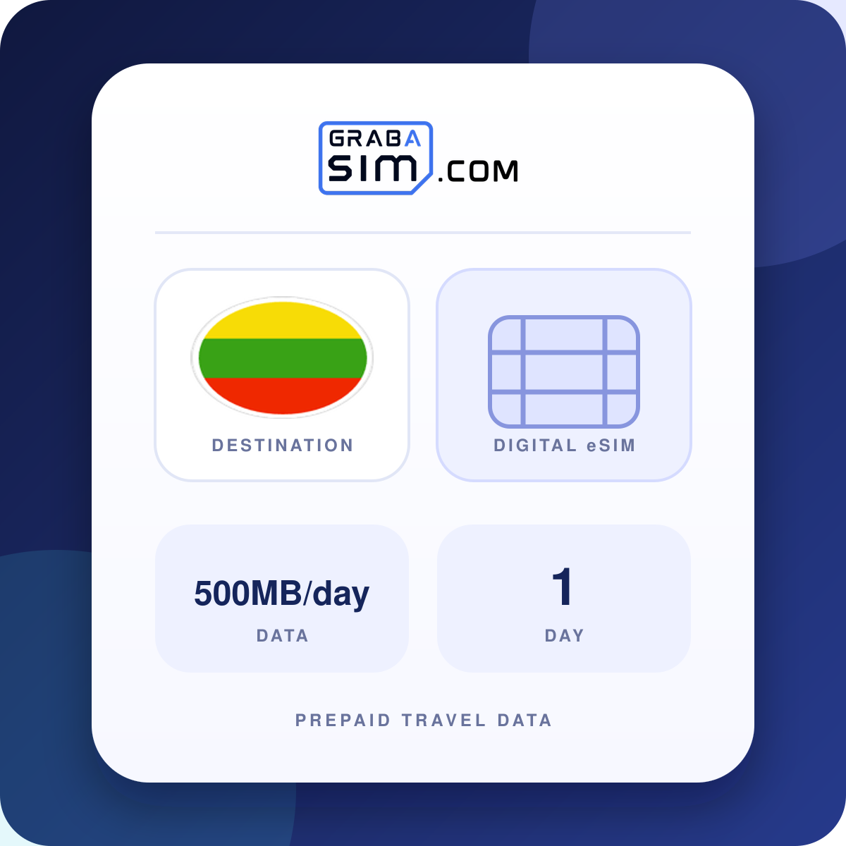 500MB/일 리투아니아 eSIM – 1 일 (이후 512 Kbps)
