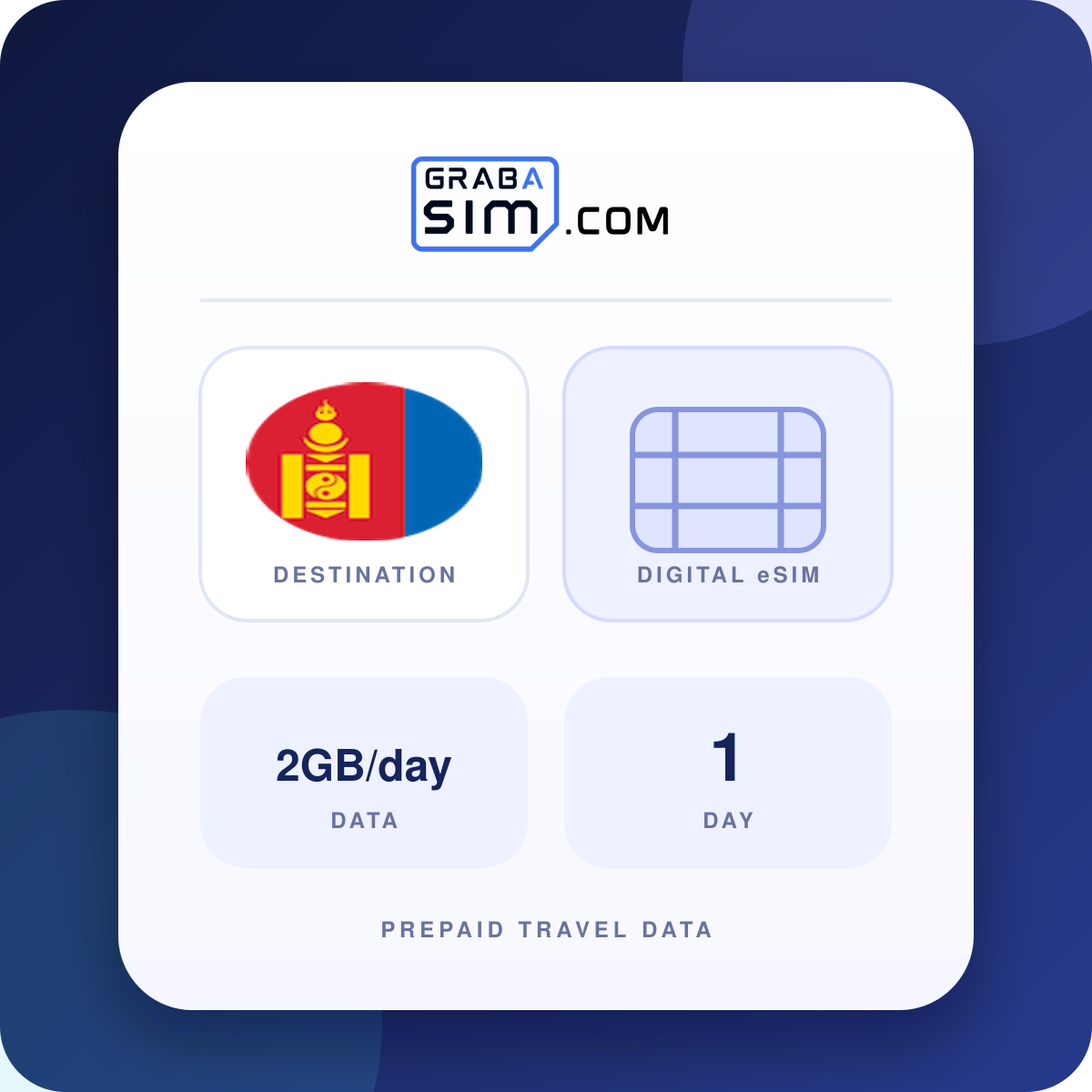 2GB/Tag Mongolei eSIM – 1 Tag (danach 1 Mbps)