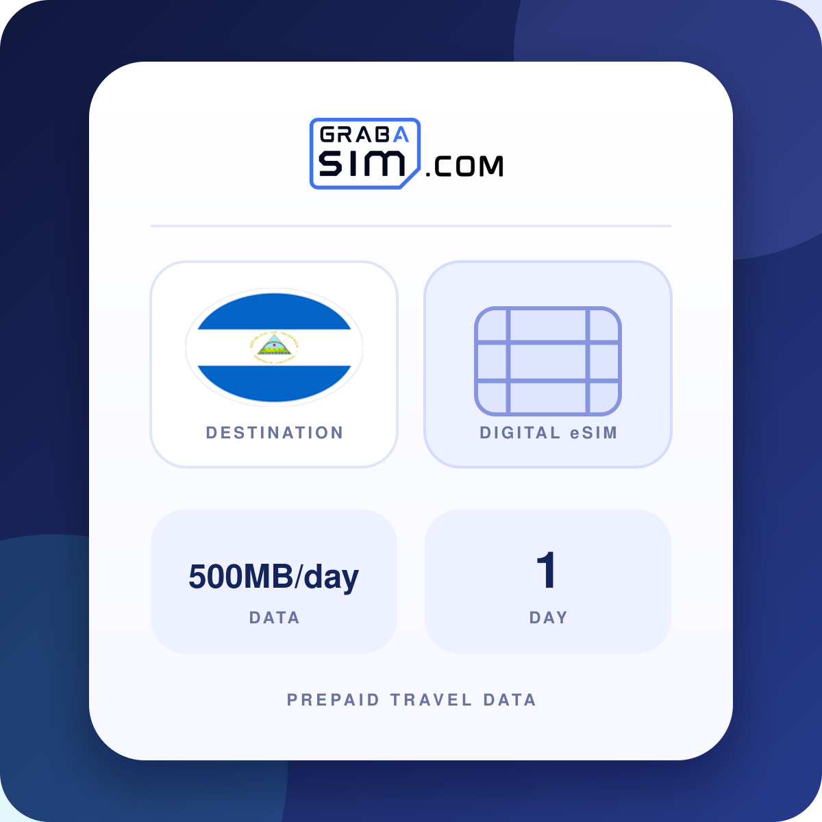 500MB/día Nicaragua eSIM – 1 día (luego 512 Kbps)