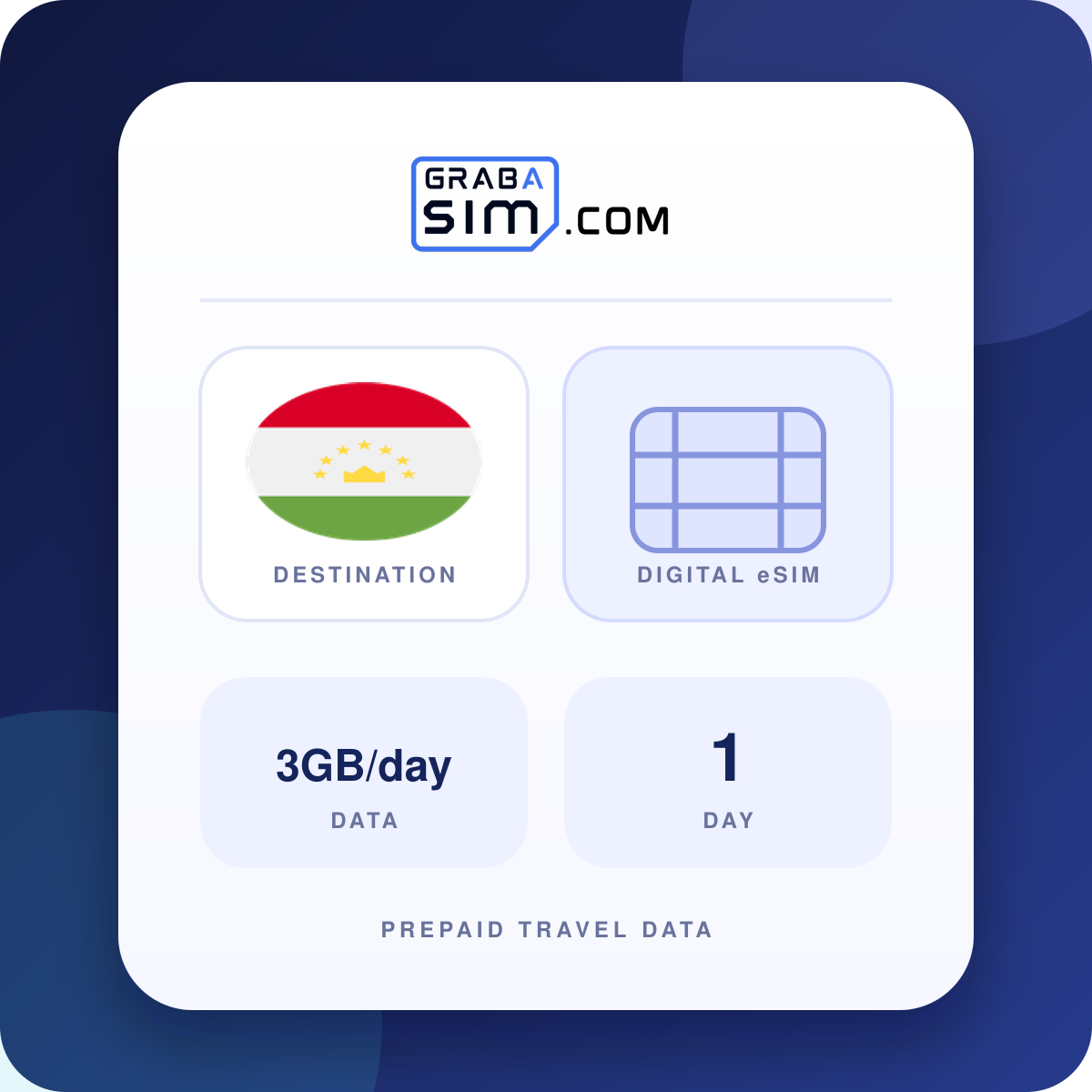 3GB/يوم طاجيكستان eSIM – 1 يوم (ثم 1 Mbps)