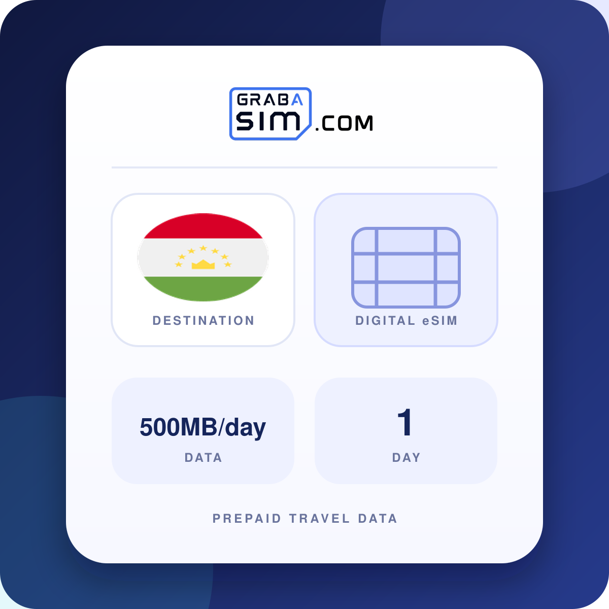 500MB/día Tayikistán eSIM – 1 día (luego 512 Kbps)