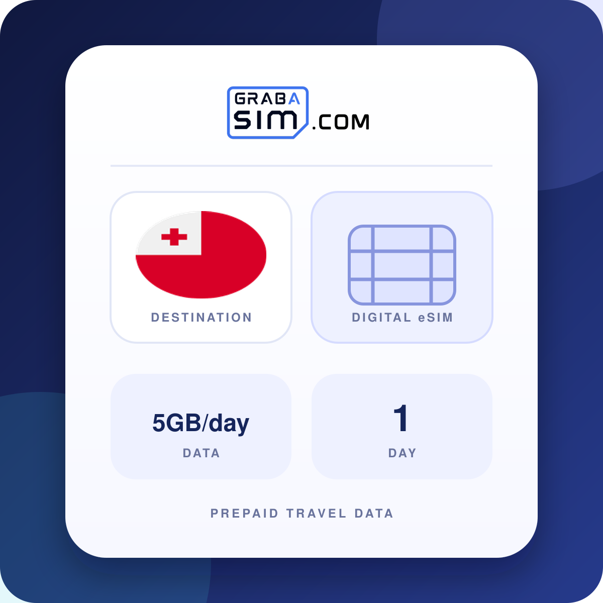5GB/يوم تونغا eSIM – 1 يوم (ثم 384 Kbps)