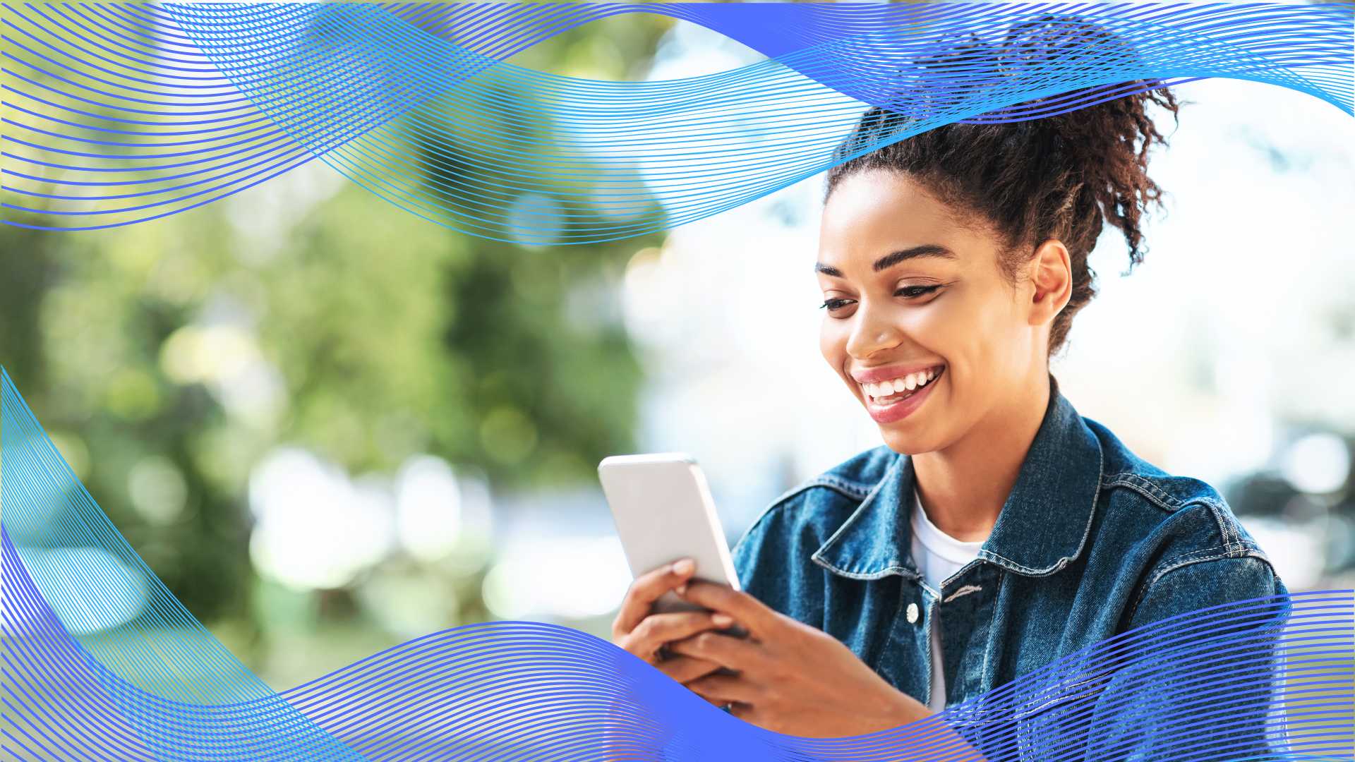 Traveller smiling at her phone